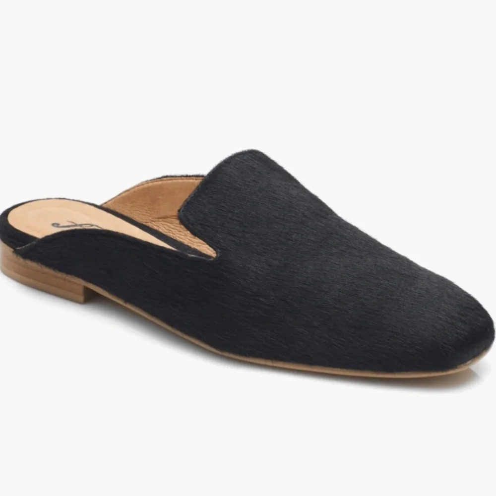 Free People Calf Hair Flats Mules Slides Women’s 6 Black Boho Bohemian Casual